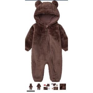 Baby Boy's Fleece Snowsuits Cute Bear Cartoon Jumpsuits Winter Hooded Rompers...